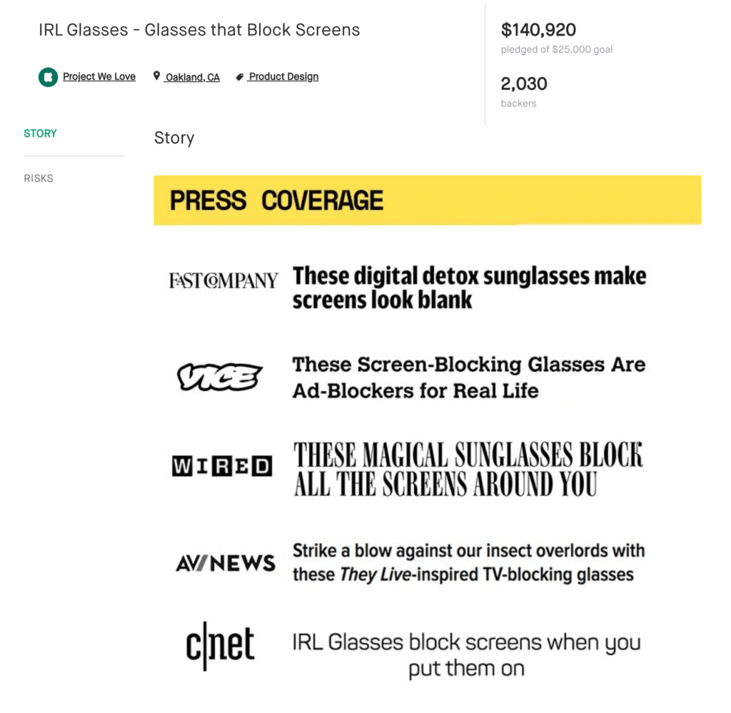 kickstarter goal